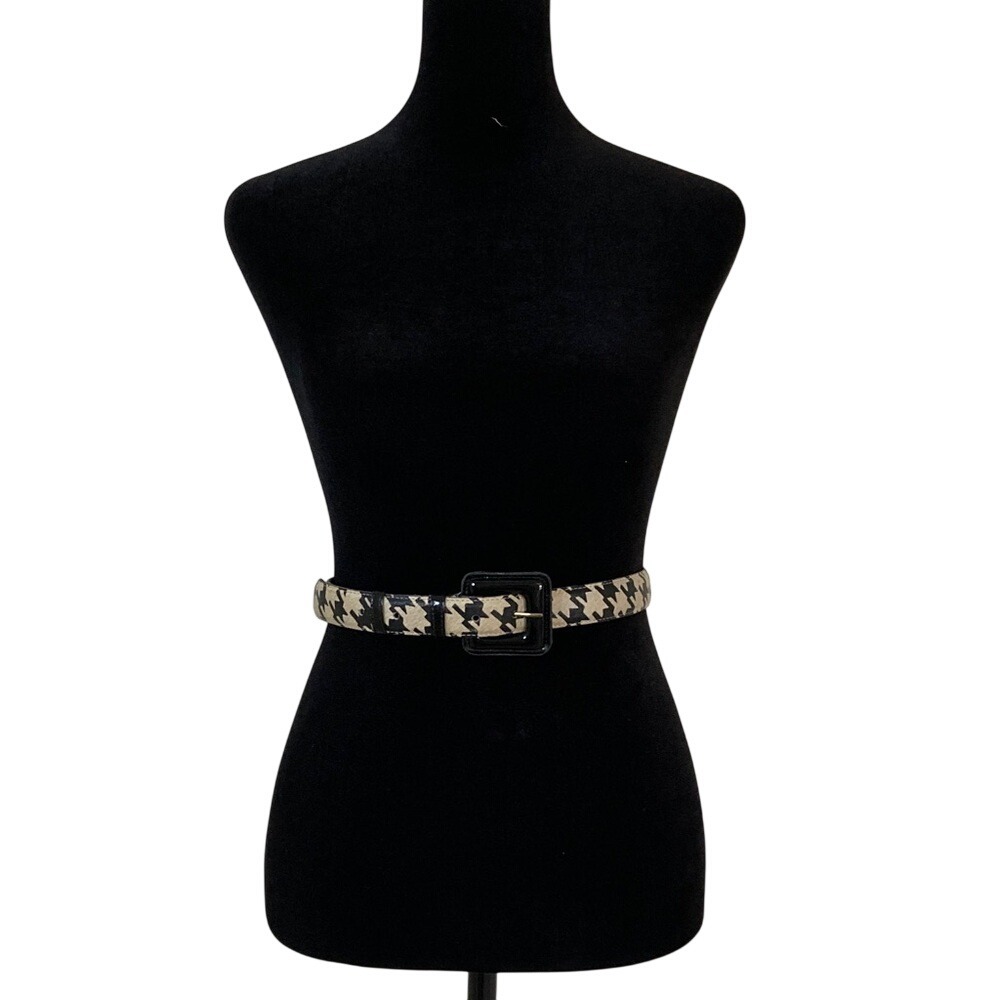 VTG Gail Labelle Womens Houndstooth Pattern Leather Be Size M Black Cream‎